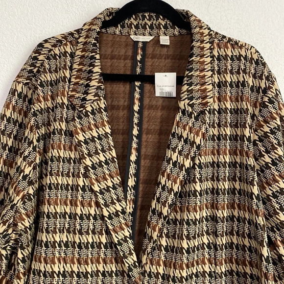 Cato NEW Brown & Tan Plaid/Houndstooth Print Plus Size Blazer Jacket Size 26/28 - Picture 2 of 6